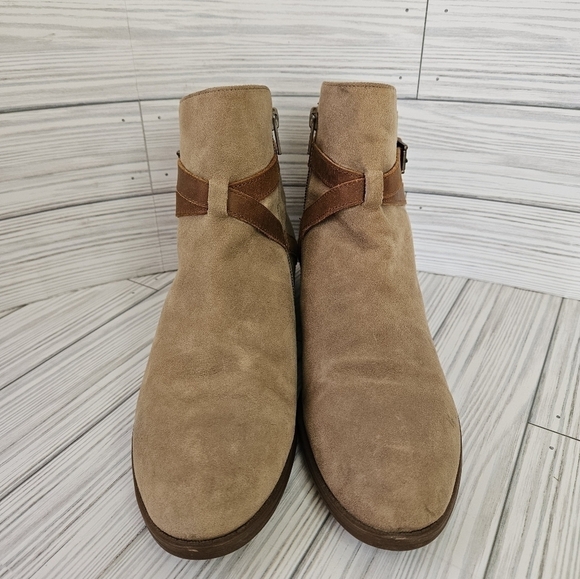Lauren Ralph Lauren Mehira Suede and Leather Strap Ankle Boots in Sand Size 8 - Picture 4 of 10